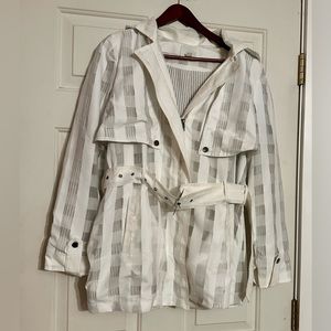 GREYLIN By Anthropologie Striped White, Gray, Ivory Cotton/Linen Lined Coat‎ L